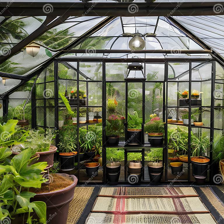 A Victorian Steampunk Greenhouse Filled with Exotic Plants, Brass ...